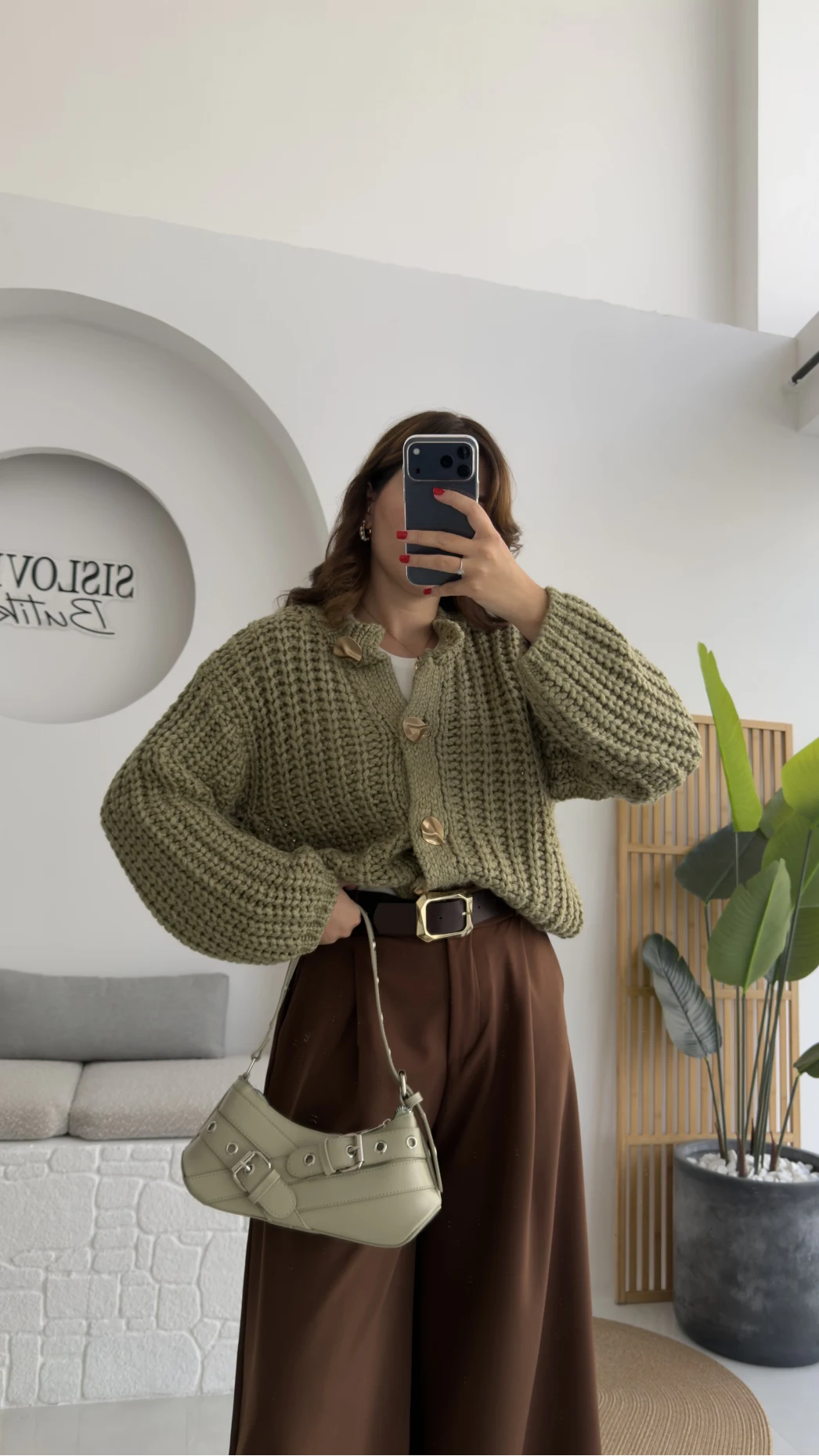 Büyük Düğmeli Örgü Hırka - Yeşil