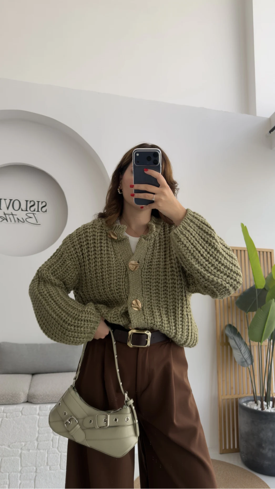 Büyük Düğmeli Örgü Hırka - Yeşil