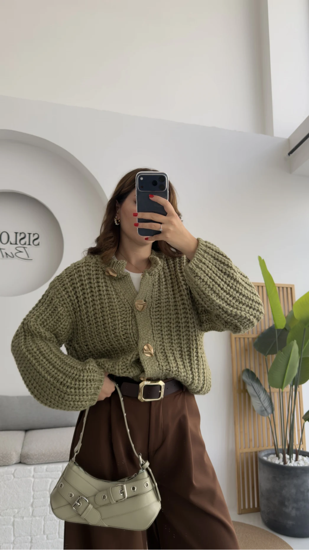 Büyük Düğmeli Örgü Hırka - Yeşil