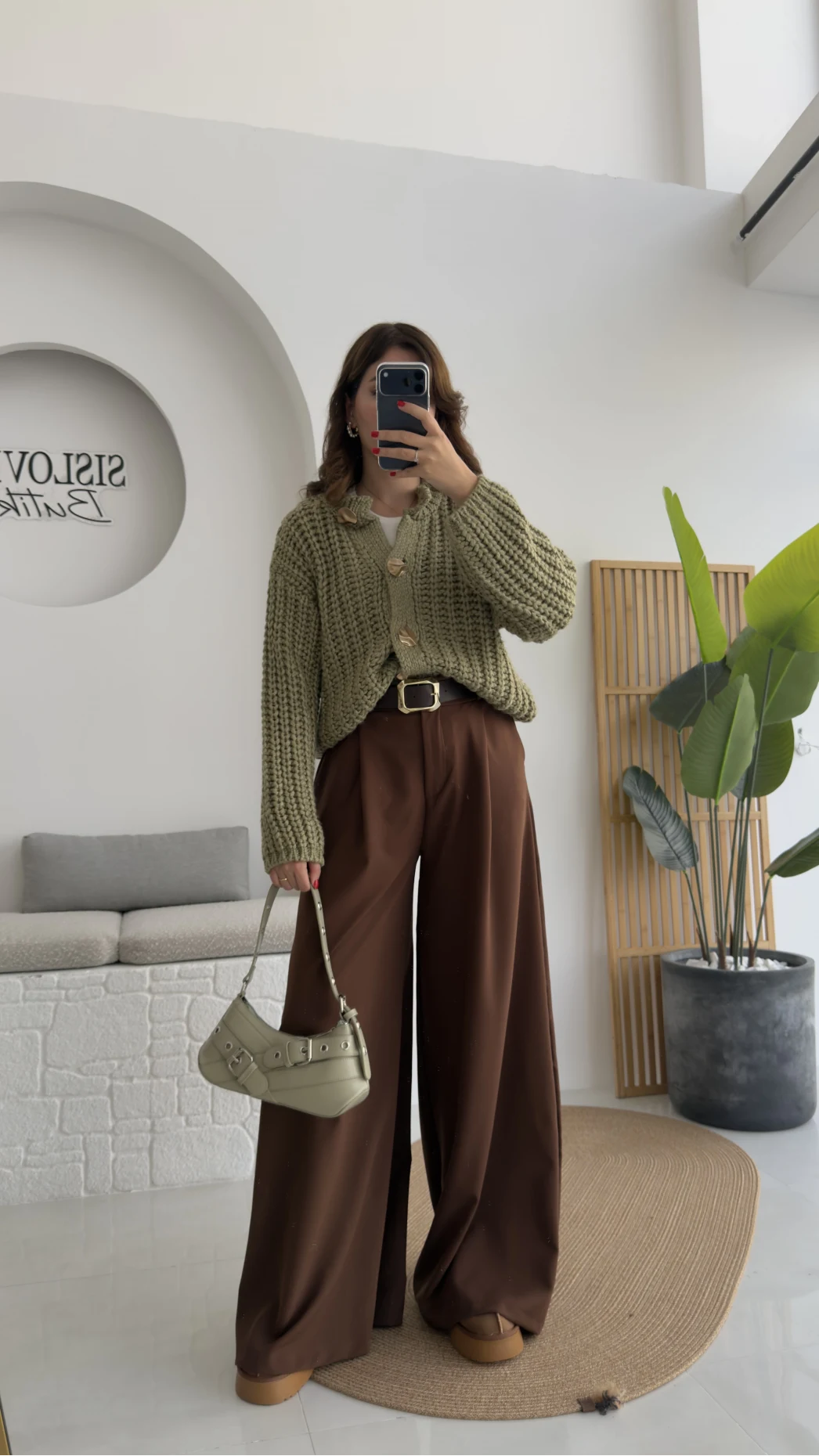 Büyük Düğmeli Örgü Hırka - Yeşil