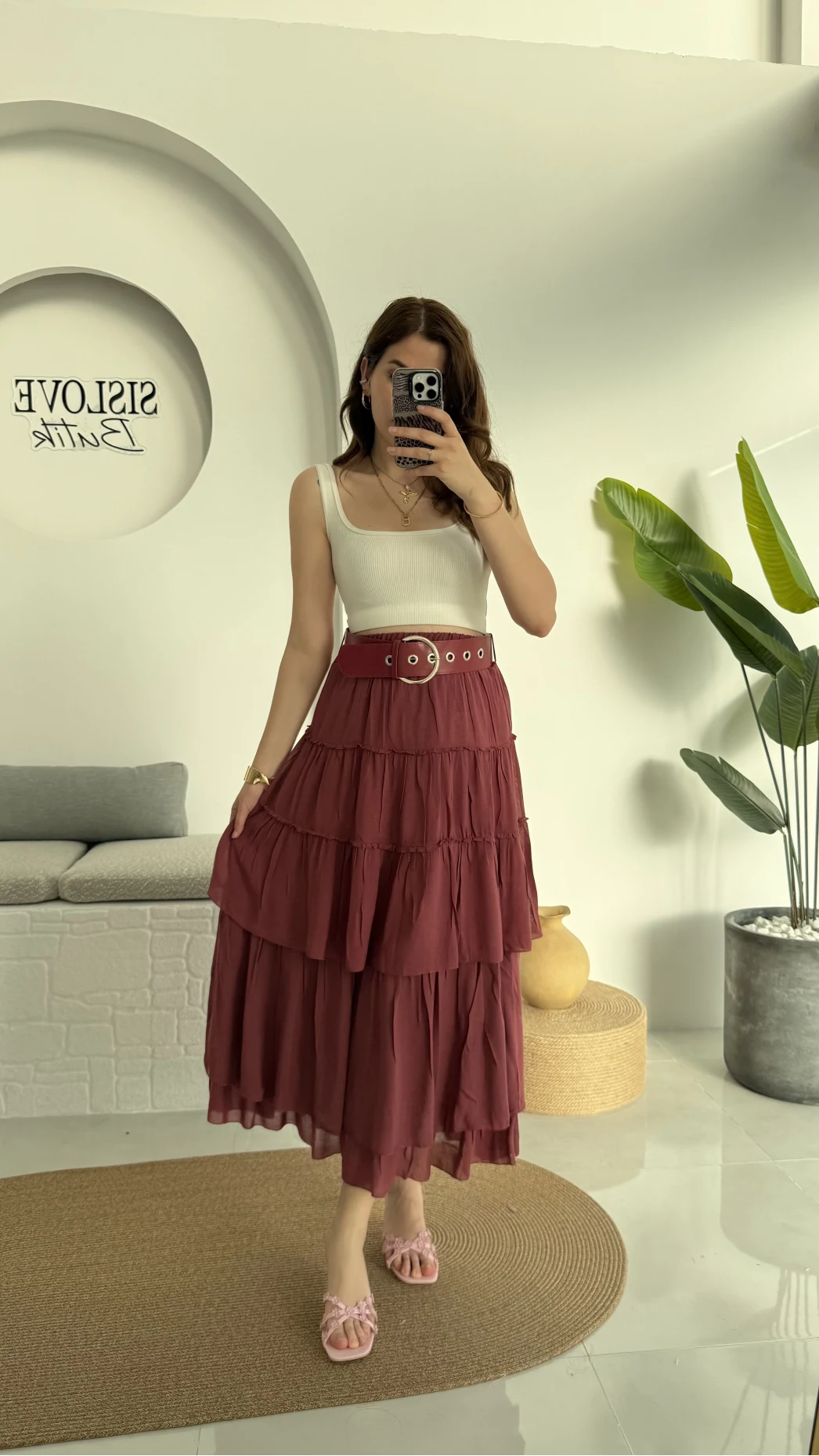 Büyük Kemerli Kat Kat Etek Gül Kurusu