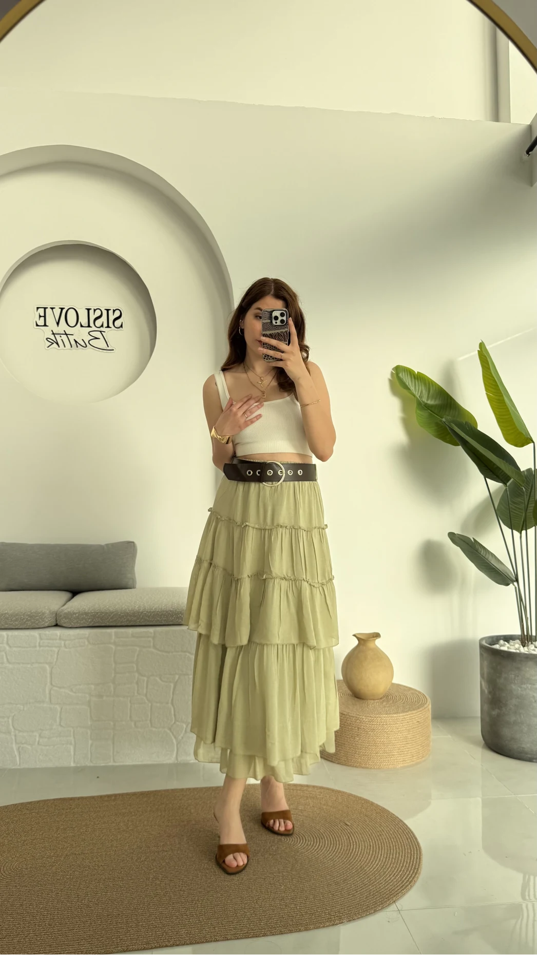 Büyük Kemerli Kat Kat Etek Haki