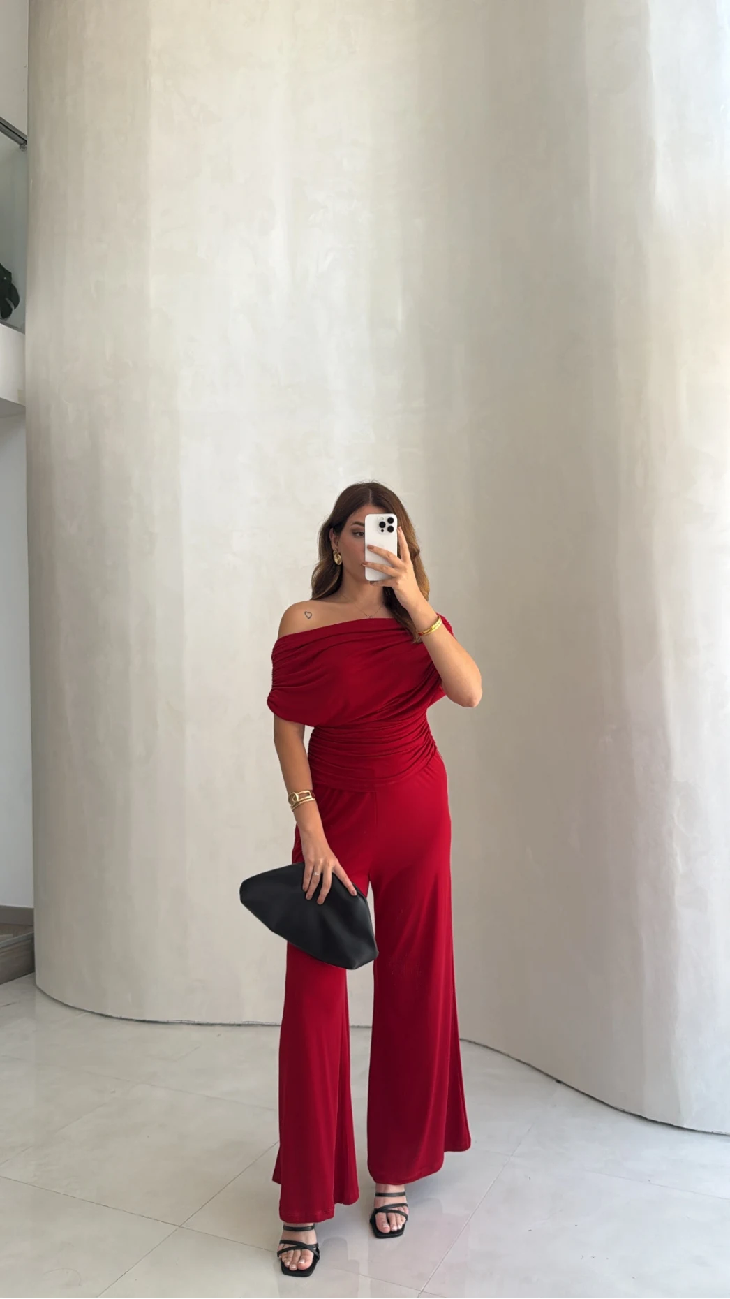 Büzgülü Bluz Pantolon Takım - Kırmızı - Kod: 905388