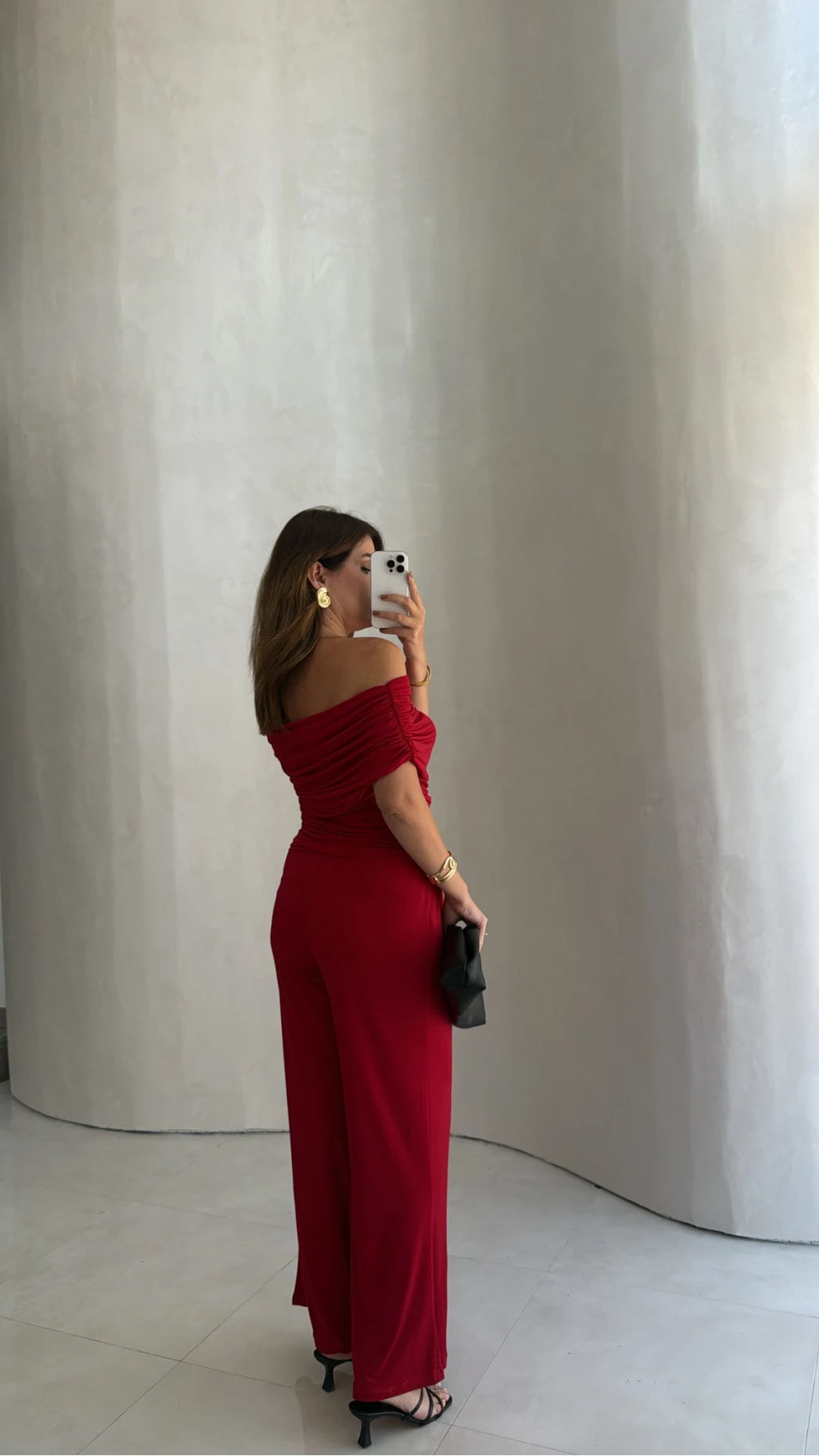 Büzgülü Bluz Pantolon Takım - Kırmızı - Kod: 905388