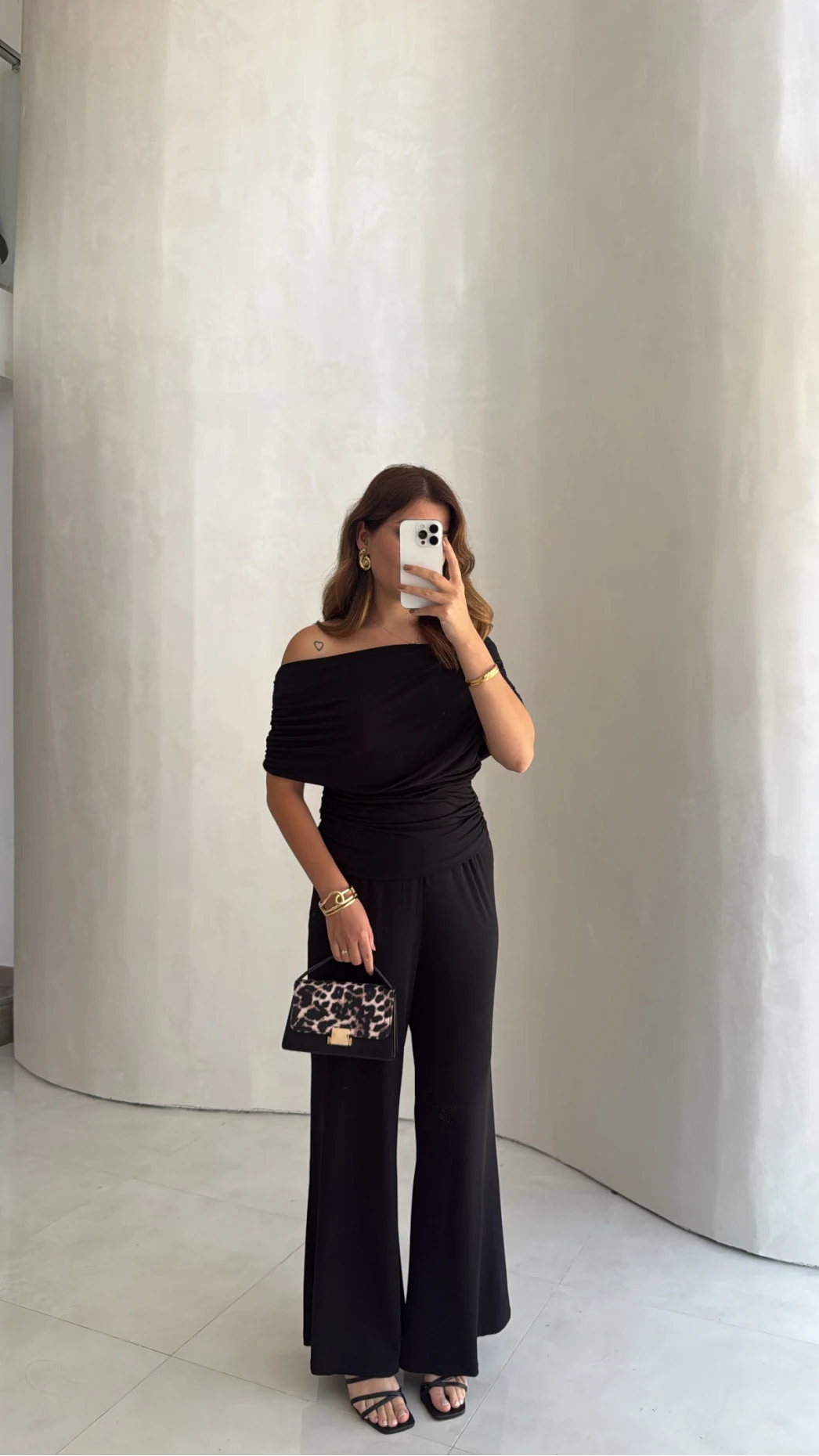 Büzgülü Bluz Pantolon Takım - Siyah - Kod: 905388