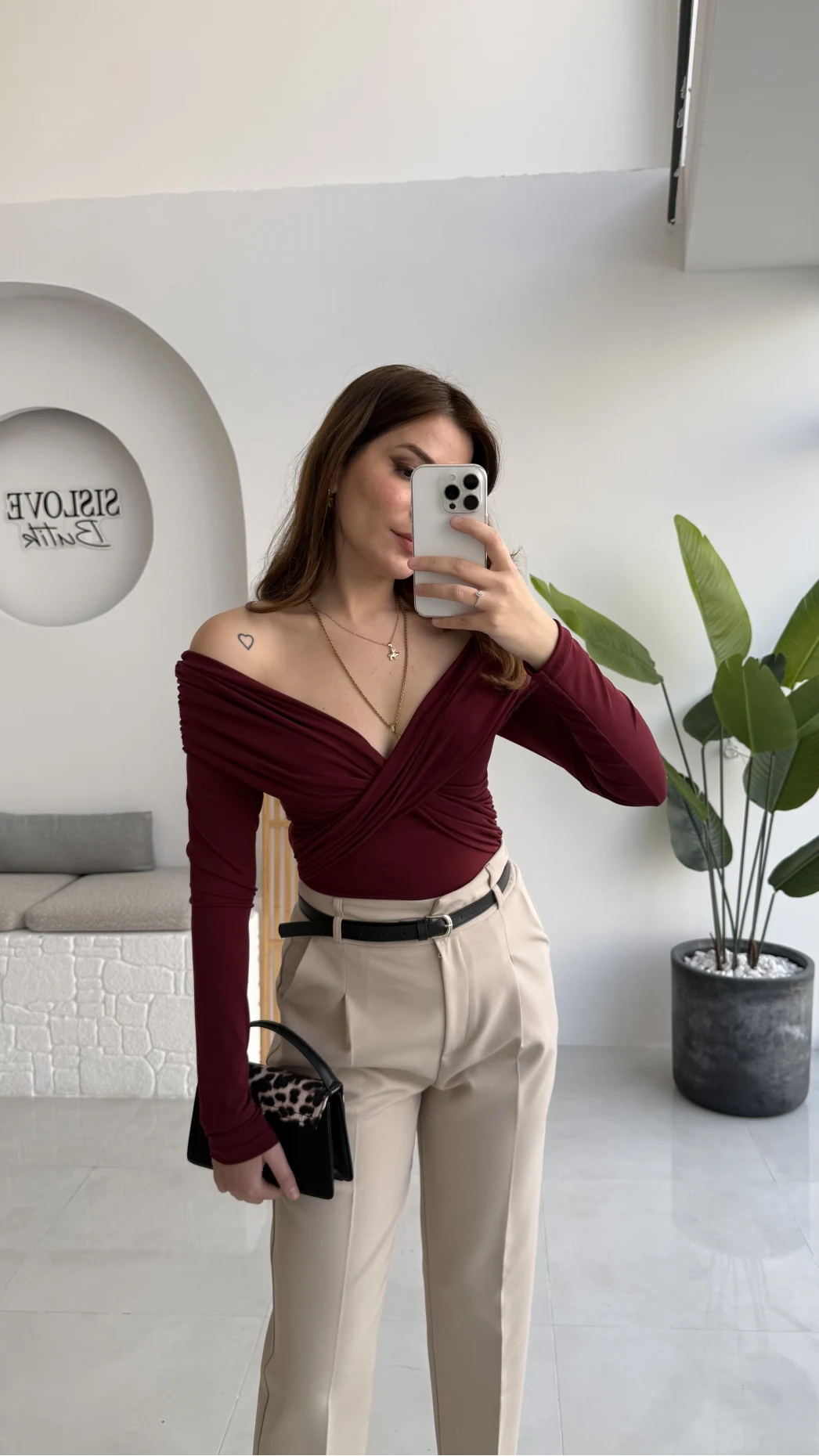 Büzgülü Çapraz Bluz - Bordo