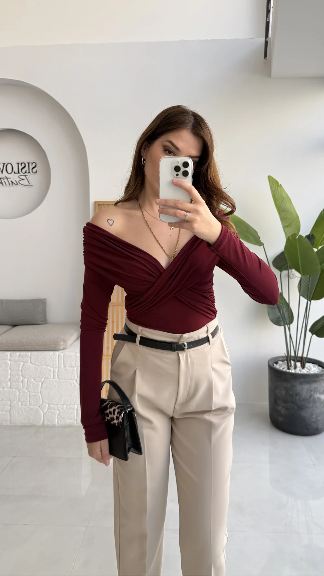 Büzgülü Çapraz Bluz - Bordo