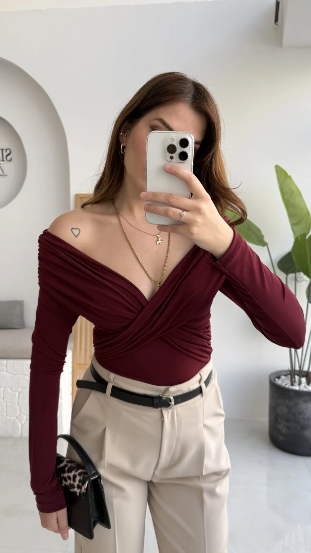 Büzgülü Çapraz Bluz - Bordo