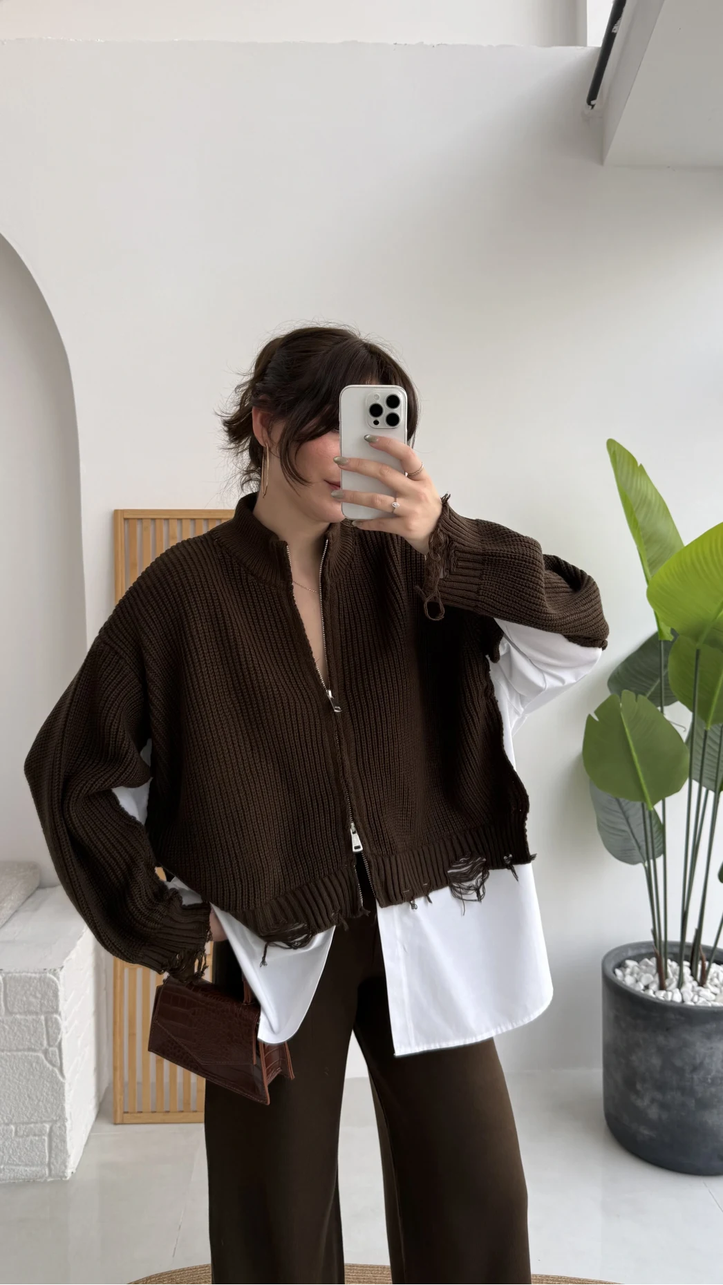 Calliope Gömlek Detay Hırka Takım - Acı Kahve