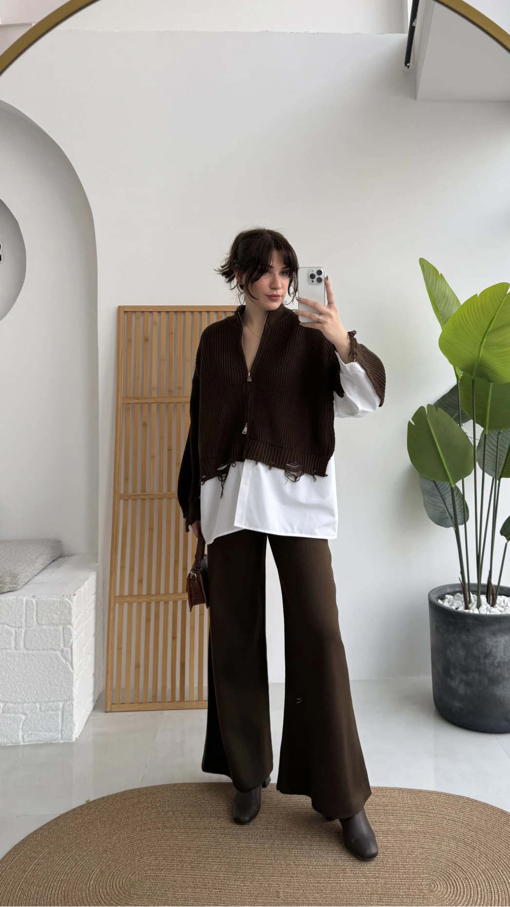 Calliope Gömlek Detay Hırka Takım - Acı Kahve