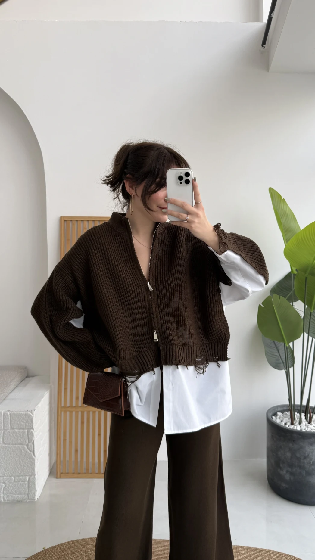 Calliope Gömlek Detay Hırka Takım - Acı Kahve