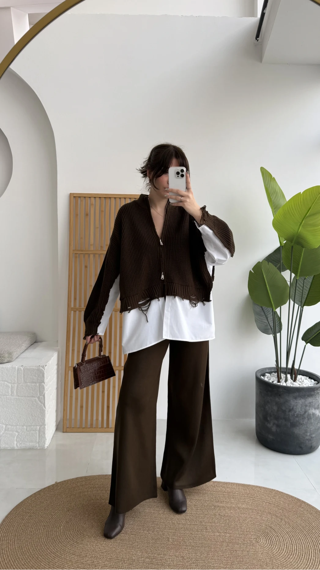 Calliope Gömlek Detay Hırka Takım - Acı Kahve