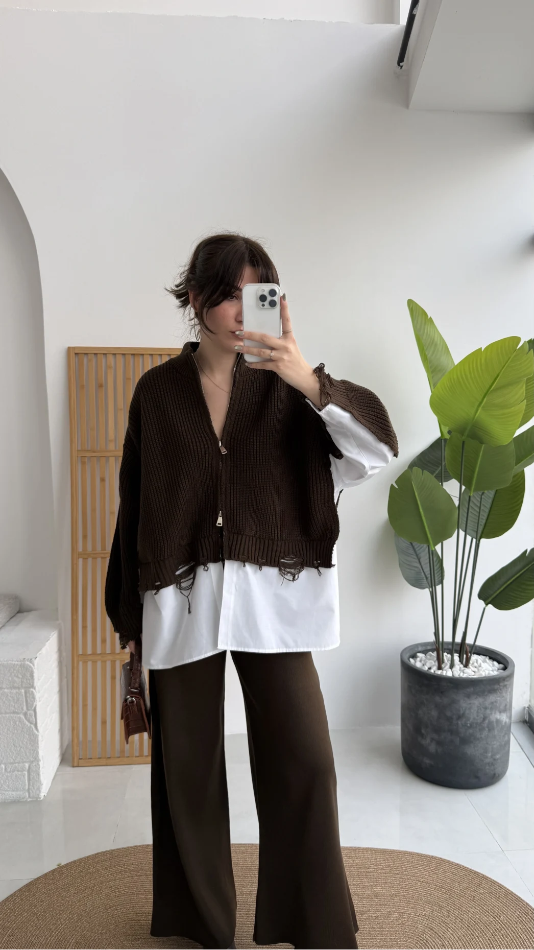 Calliope Gömlek Detay Hırka Takım - Acı Kahve