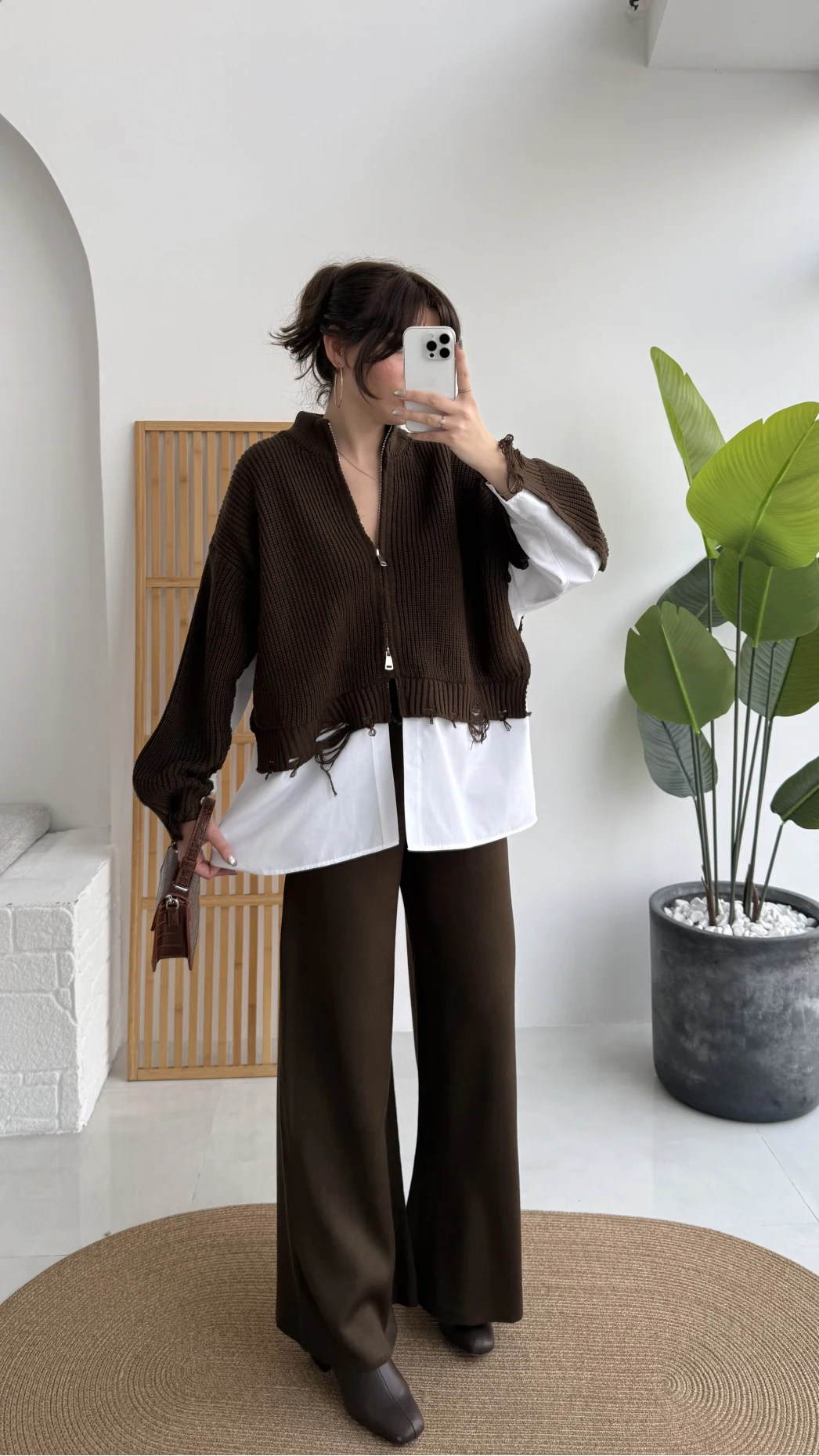 Calliope Gömlek Detay Hırka Takım - Acı Kahve