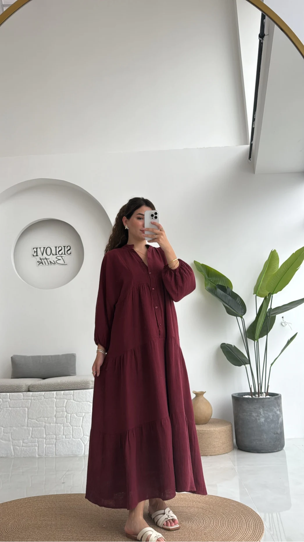 Cande Müslin Uzun Elbise - Bordo - 3007