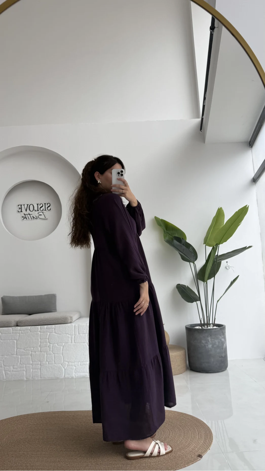 Cande Müslin Uzun Elbise - Mürdüm - 3007