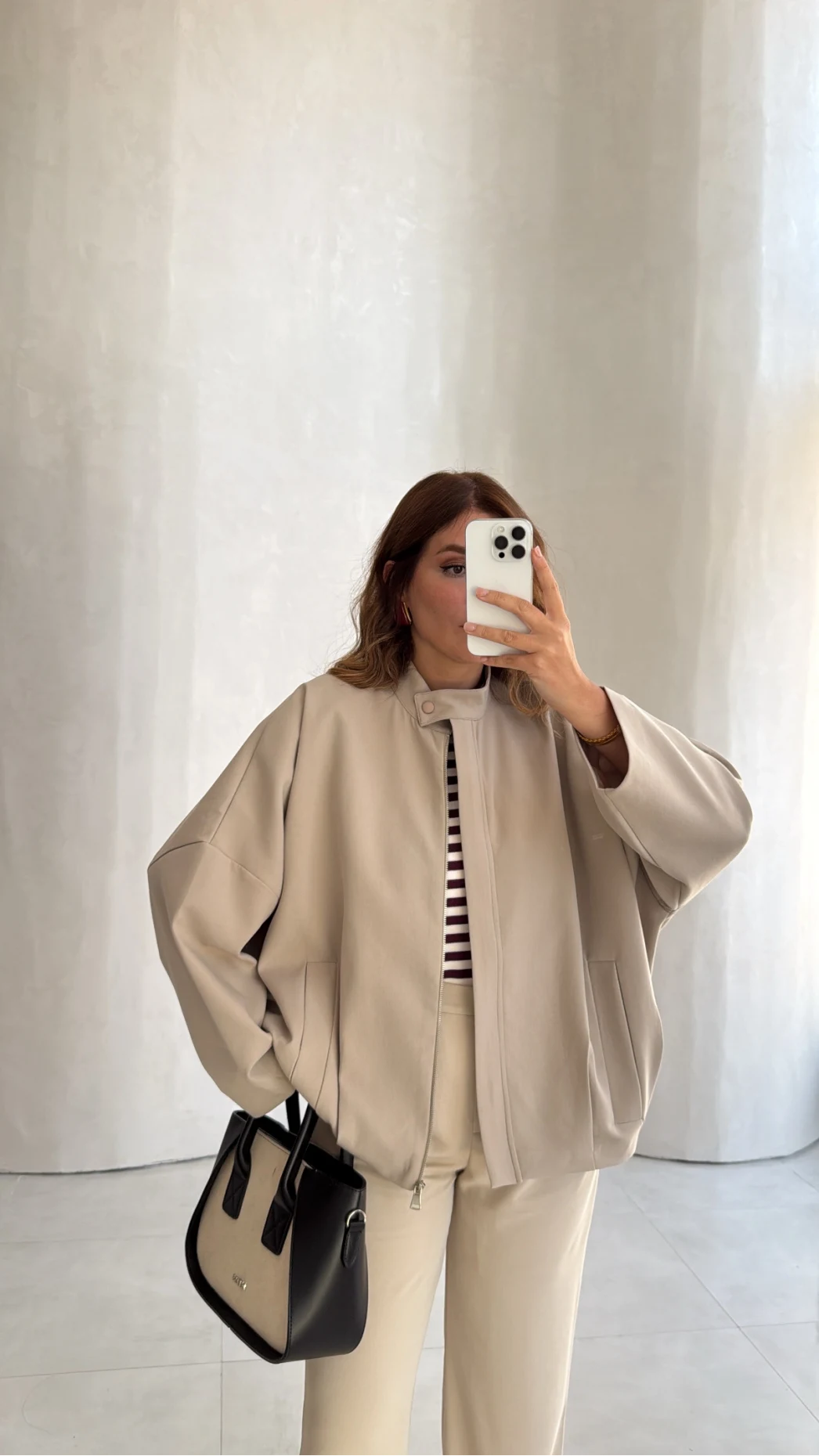Carlotta Pileli Bomber Ceket - Taş - Kod: 7781