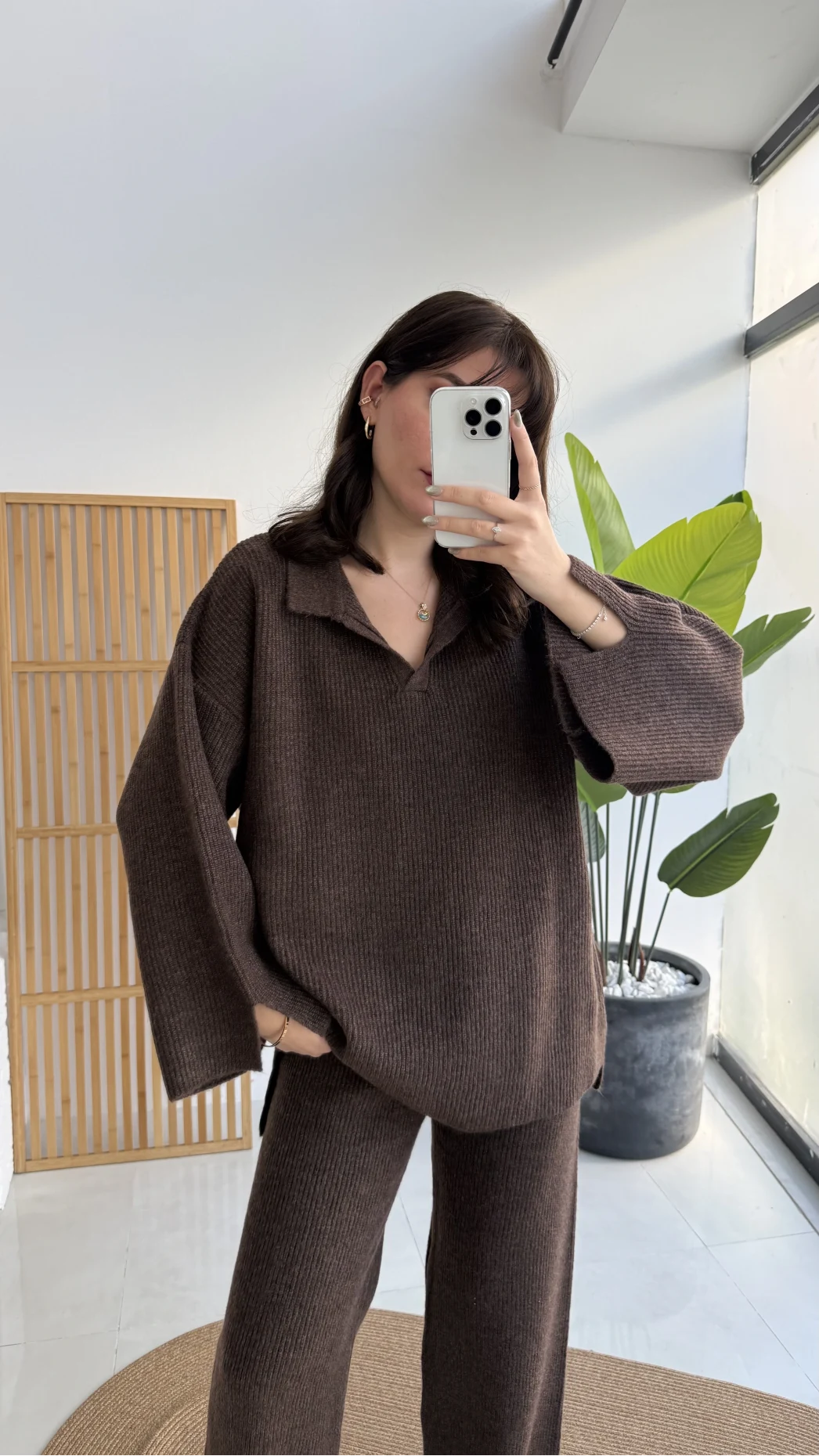 Carly Polo Yaka Triko Takım - Acı Kahve