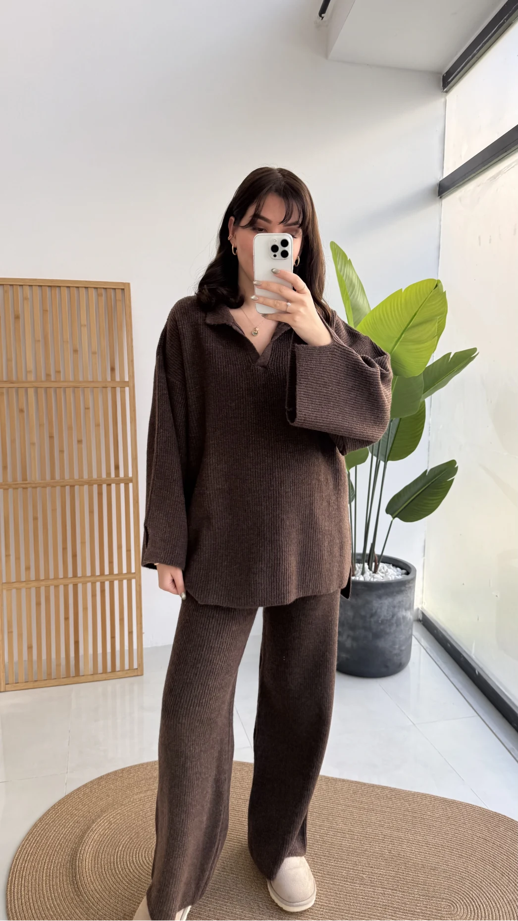 Carly Polo Yaka Triko Takım - Acı Kahve