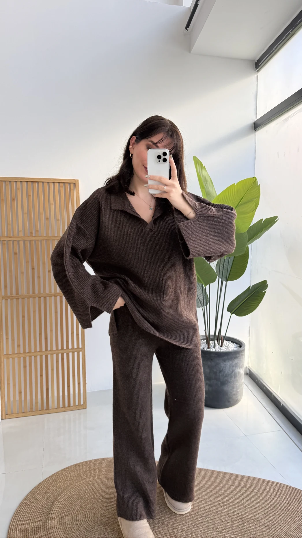 Carly Polo Yaka Triko Takım - Acı Kahve