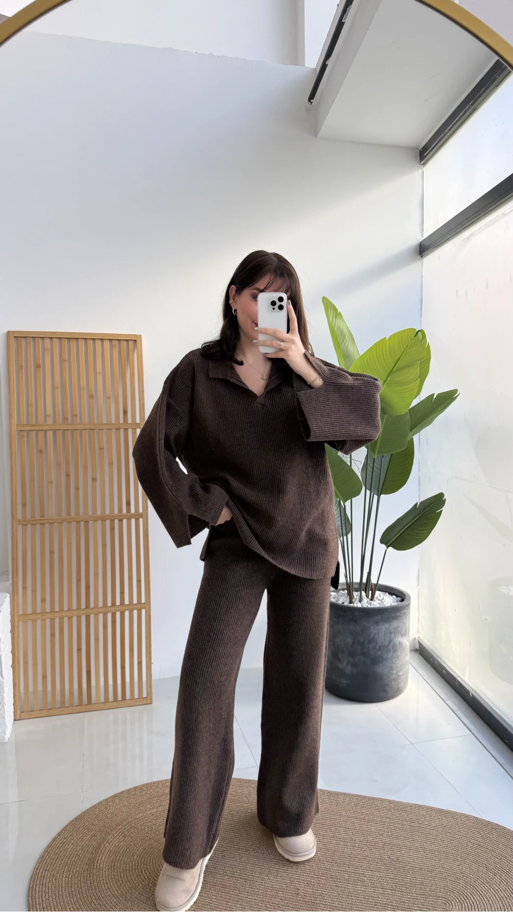 Carly Polo Yaka Triko Takım - Acı Kahve