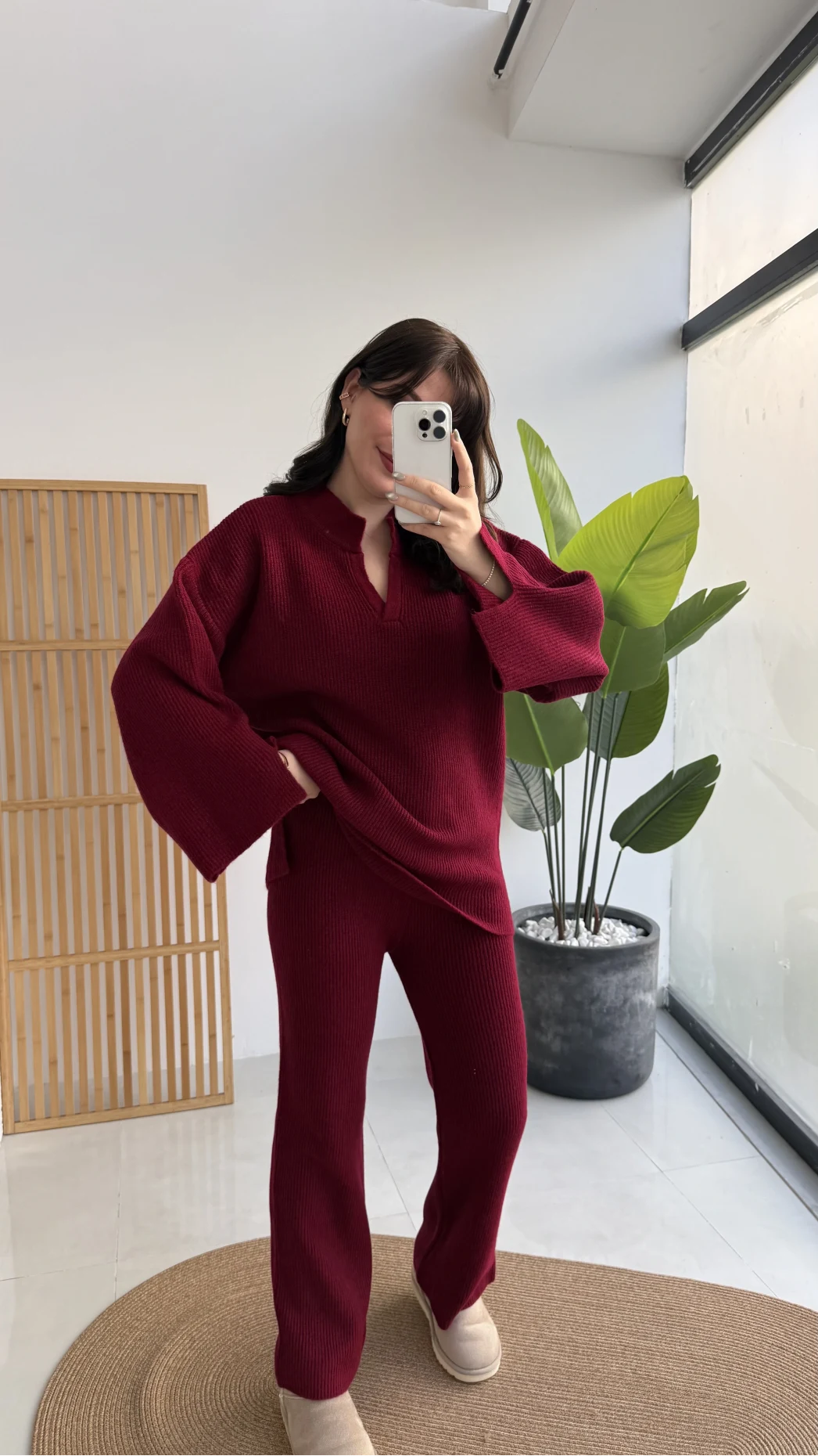 Carly Polo Yaka Triko Takım - Bordo