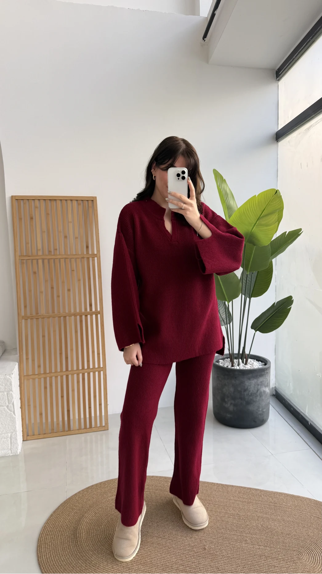 Carly Polo Yaka Triko Takım - Bordo