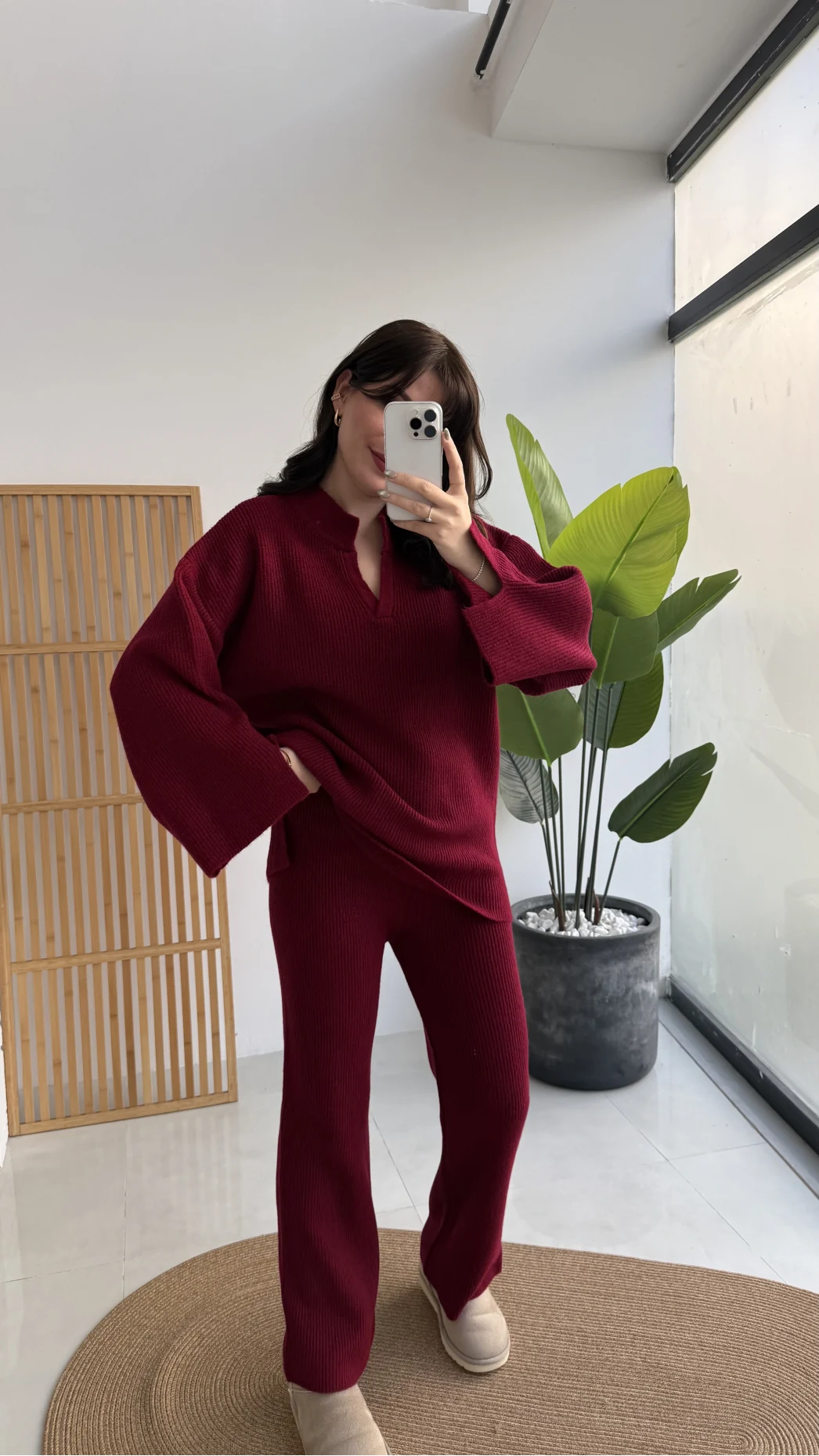 Carly Polo Yaka Triko Takım - Bordo