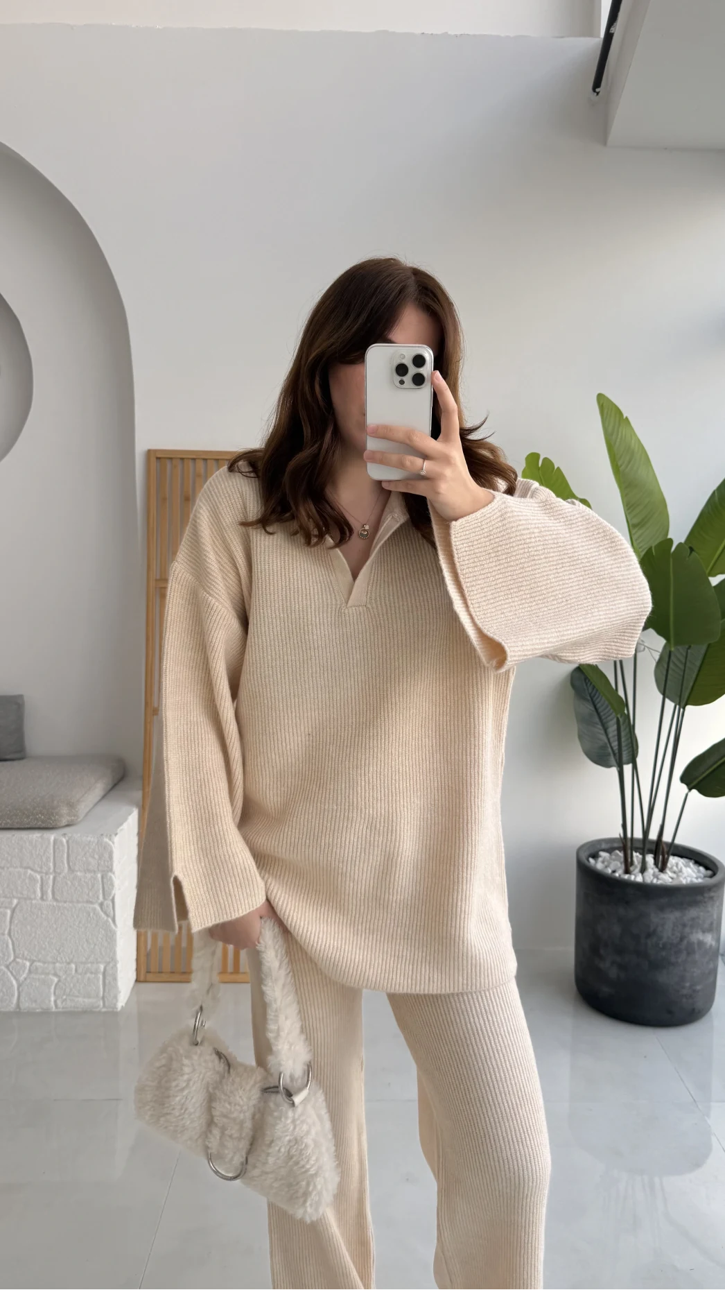 Carly Polo Yaka Triko Takım - Ekru