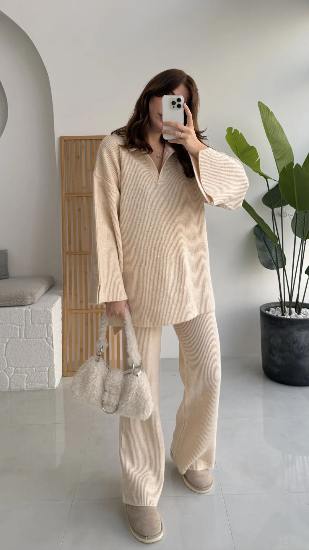 Carly Polo Yaka Triko Takım - Ekru