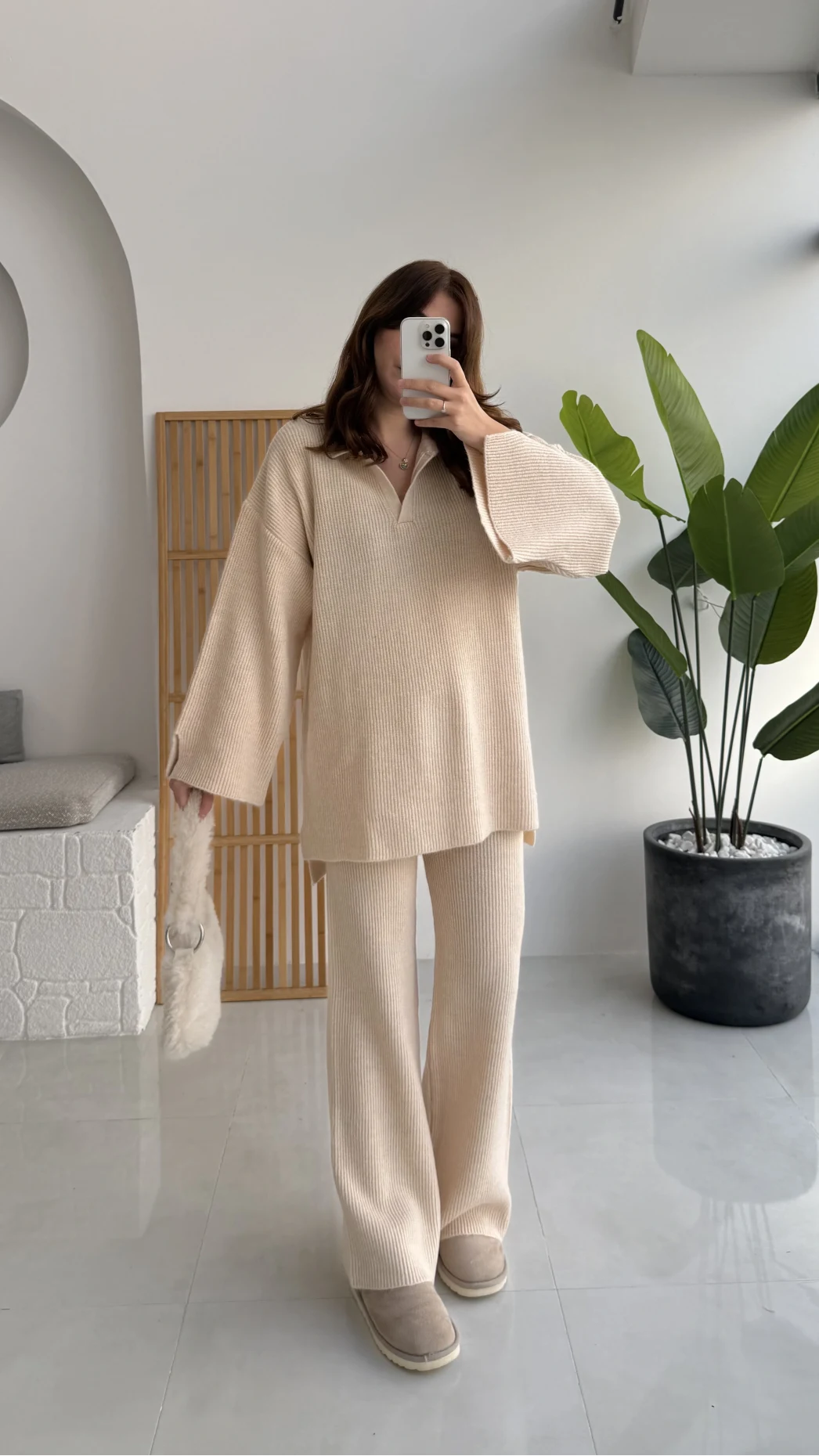 Carly Polo Yaka Triko Takım - Ekru