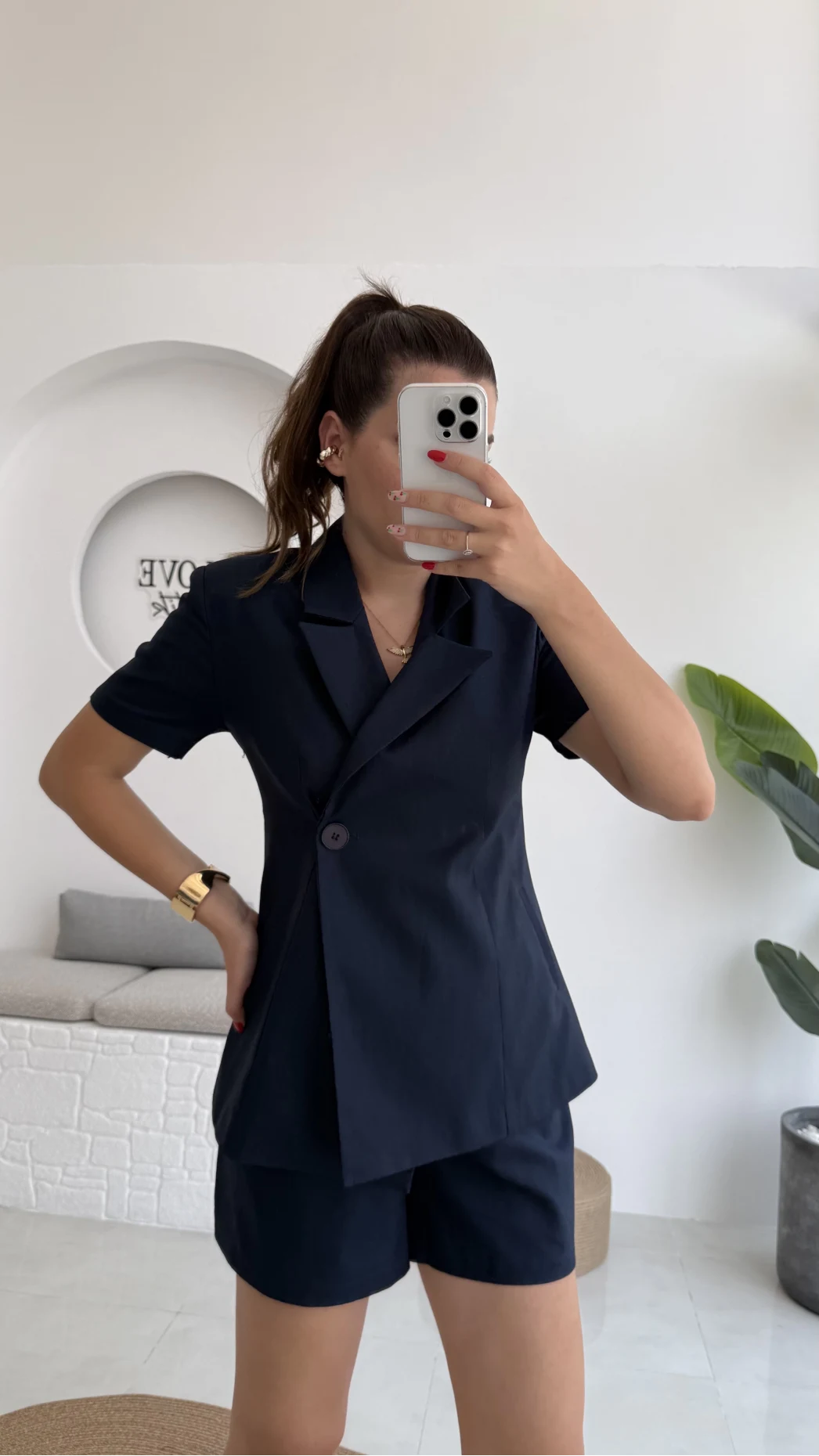 Carmilla Yarım Kol Blazer Ceket Şort Takım - Lacivert - 0459