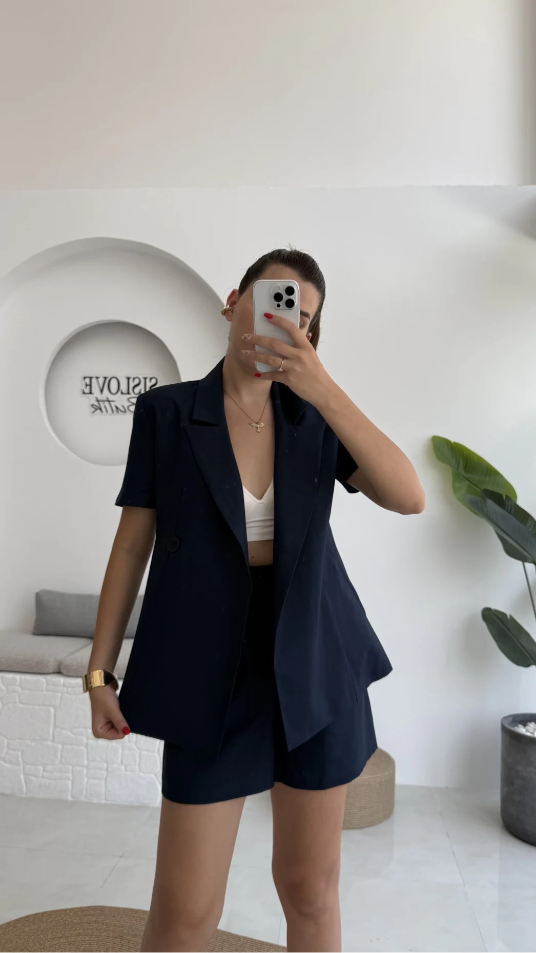 Carmilla Yarım Kol Blazer Ceket Şort Takım - Lacivert - 0459