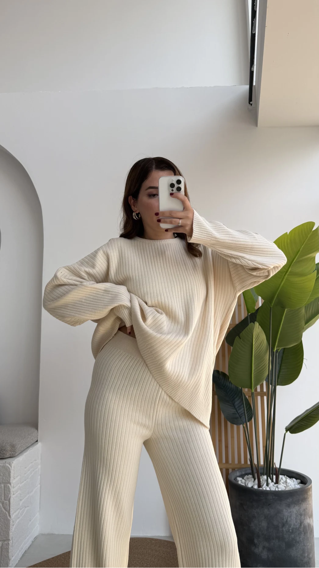 Caroline Triko Takım - Krem - Kod: 7207