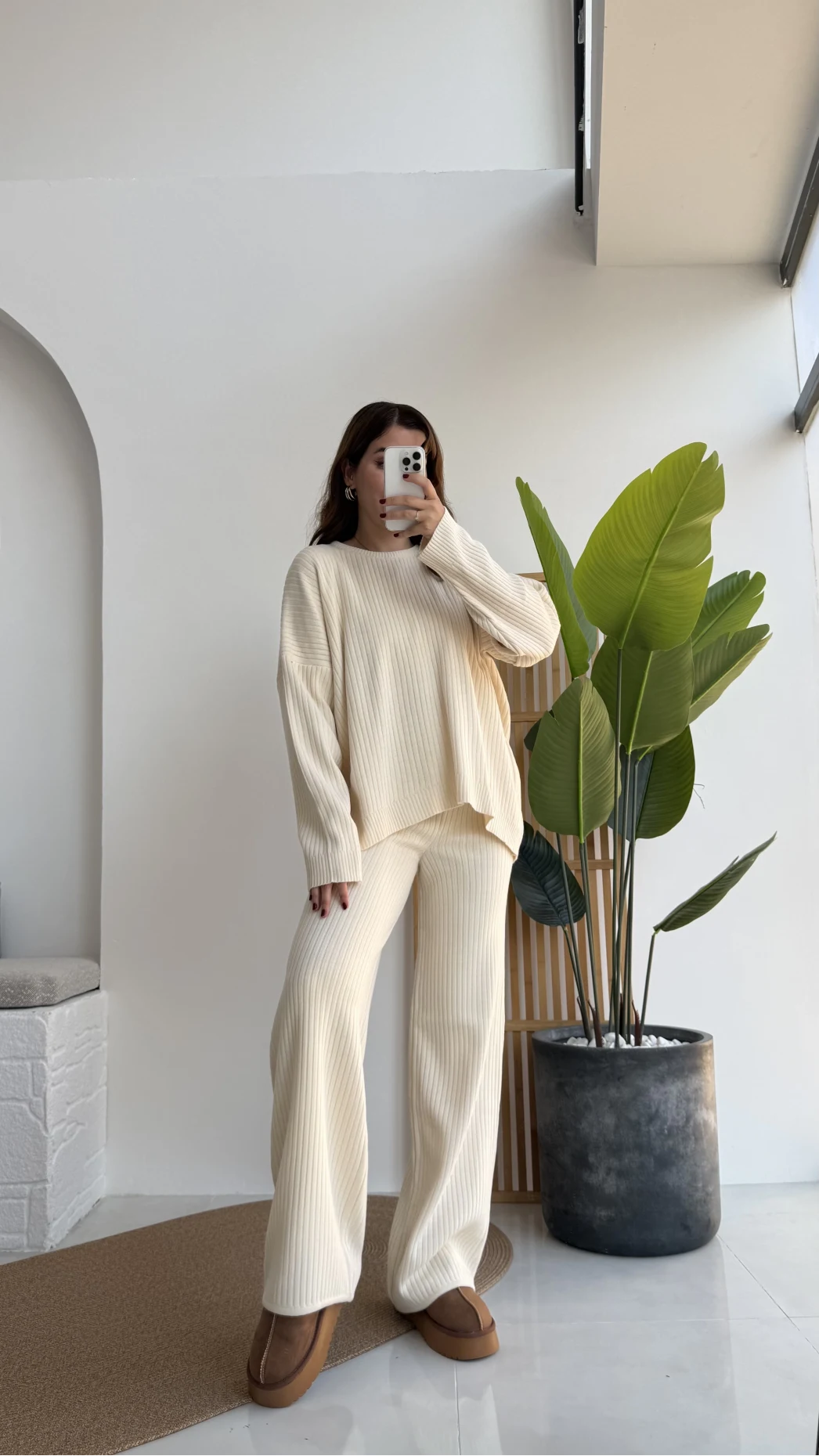 Caroline Triko Takım - Krem - Kod: 7207