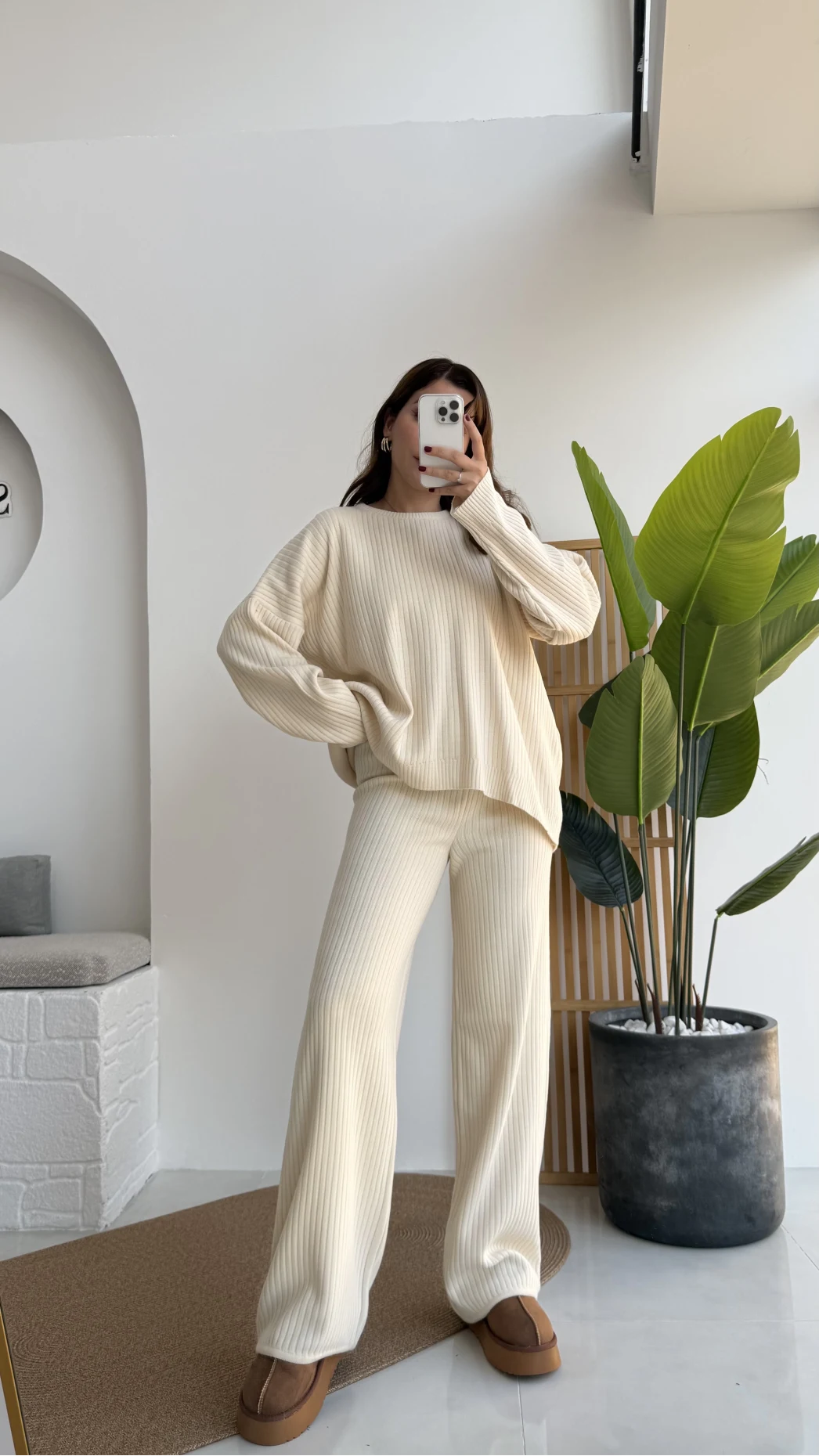 Caroline Triko Takım - Krem - Kod: 7207