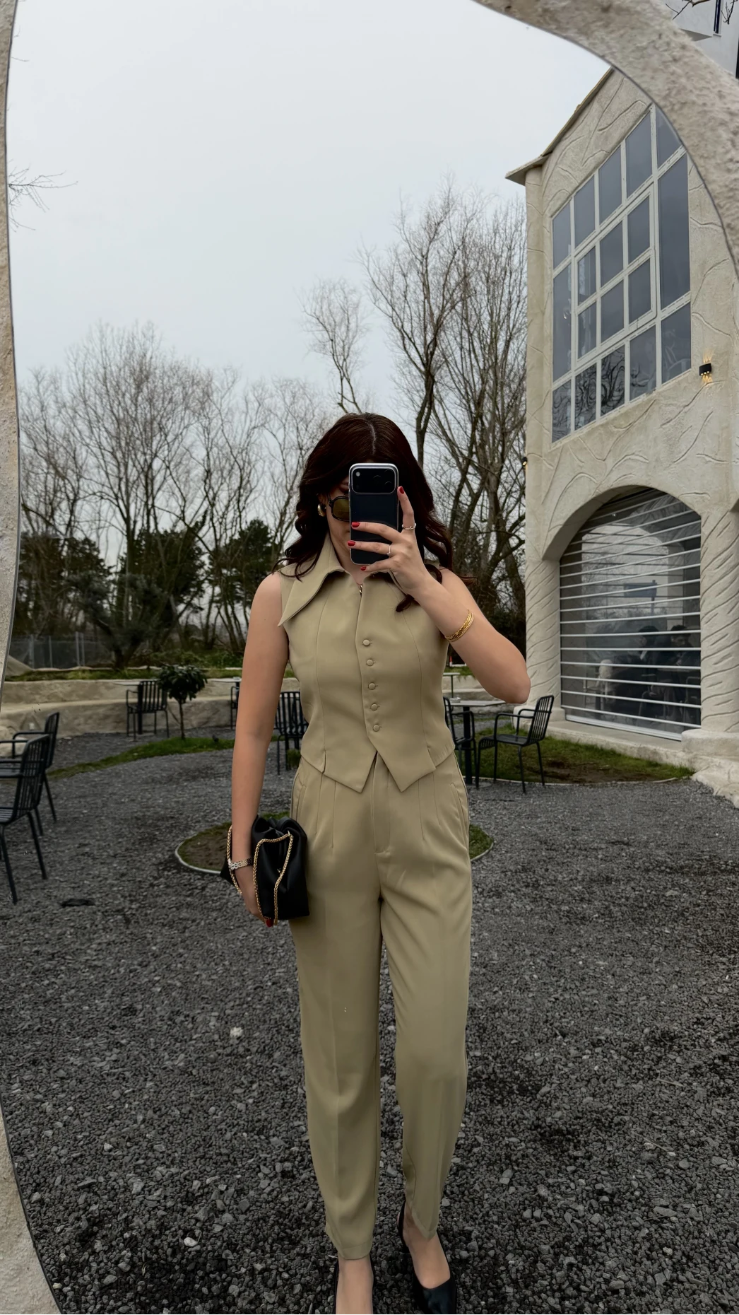 Caterina Sivri Yaka Yelek-Pantolon Takım - Ada Çayı - Kod: 8895