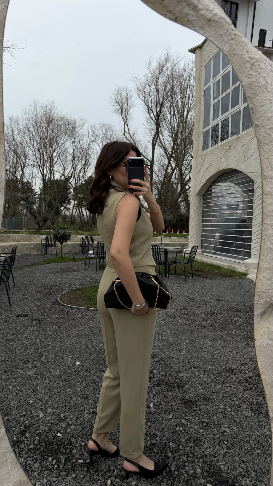 Caterina Sivri Yaka Yelek-Pantolon Takım - Ada Çayı - Kod: 8895