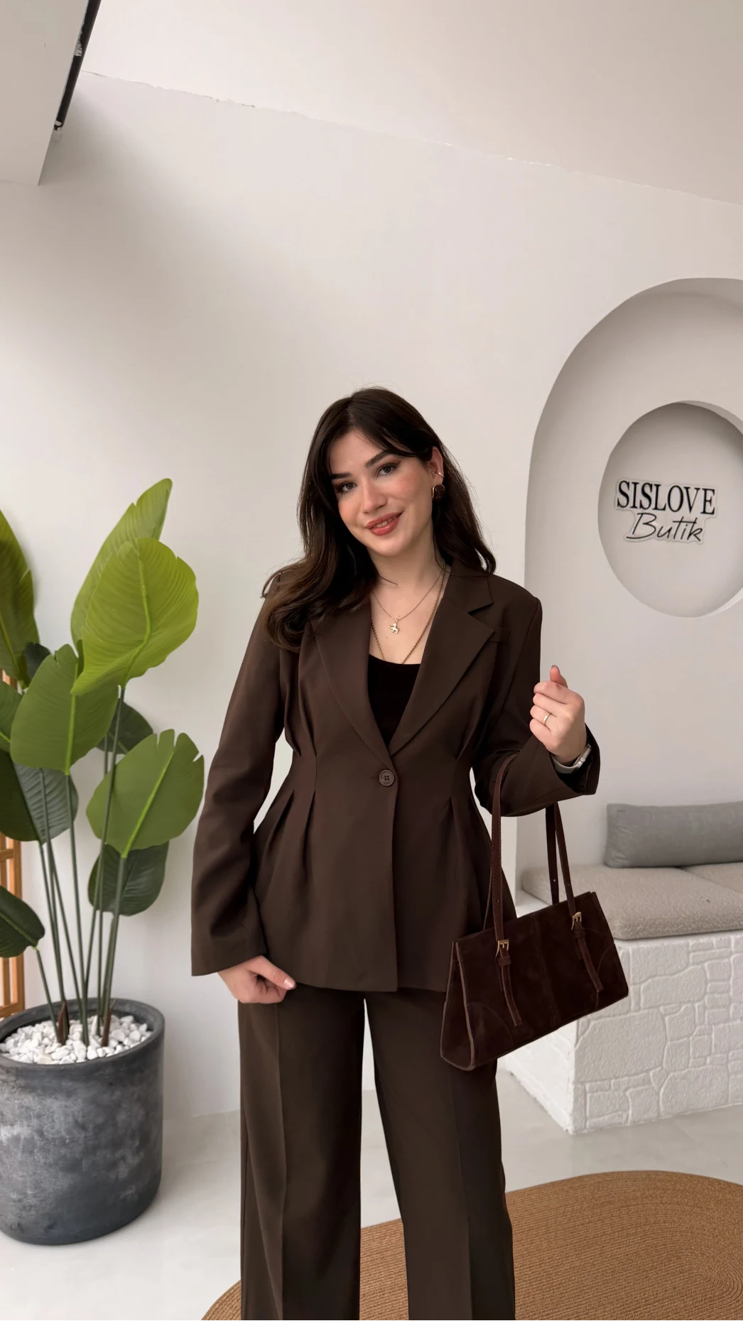 Charlotte Pilili Bele Oturan Takım - Acı Kahve - Kod: 8884