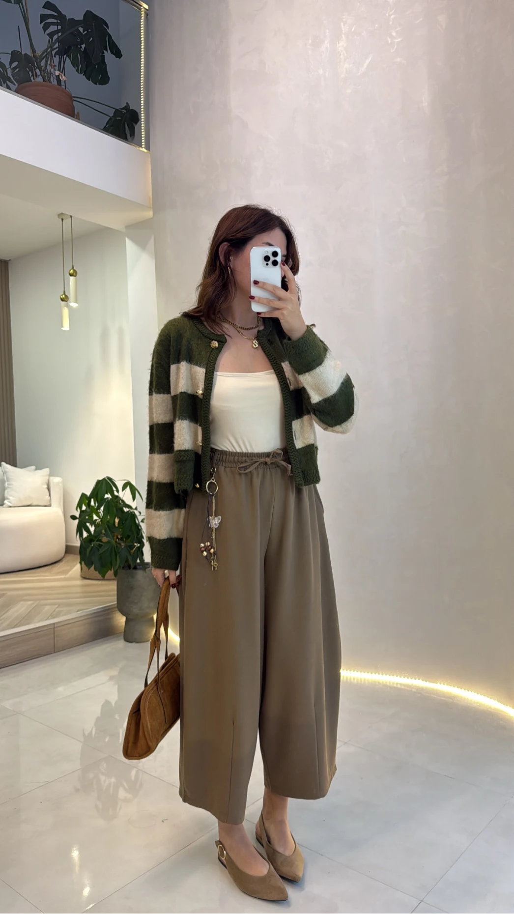 Charmlı Beli Lastikli Barrel Pantolon - Karamel - Kod: 51489