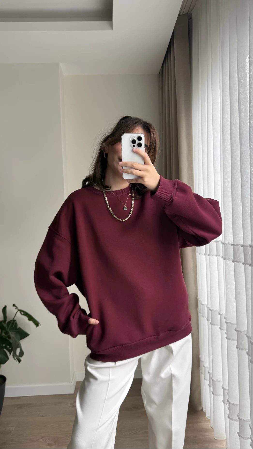 Chloé Oversize Kalın Sweatshirt Uzun Bordo