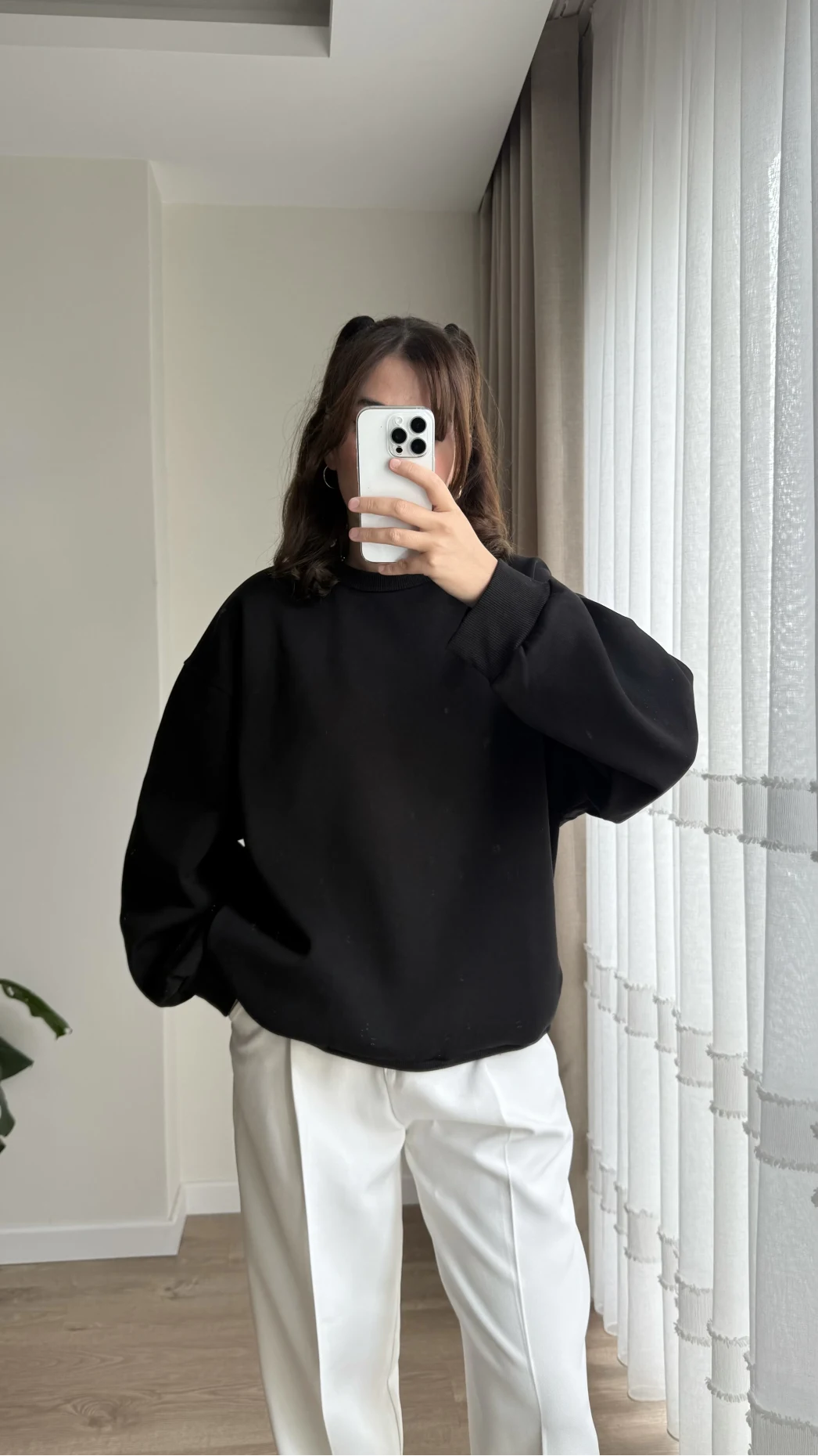 Chloé Oversize Kalın Sweatshirt Uzun Siyah