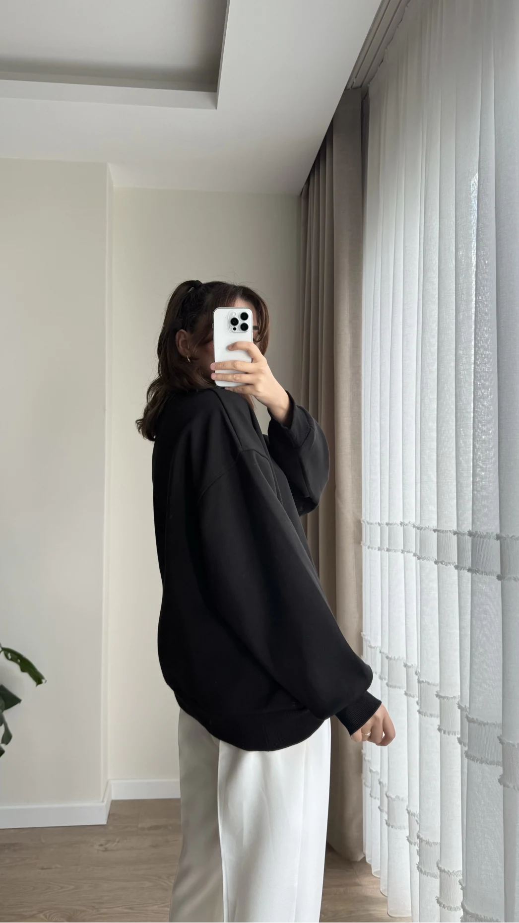 Chloé Oversize Kalın Sweatshirt Uzun Siyah