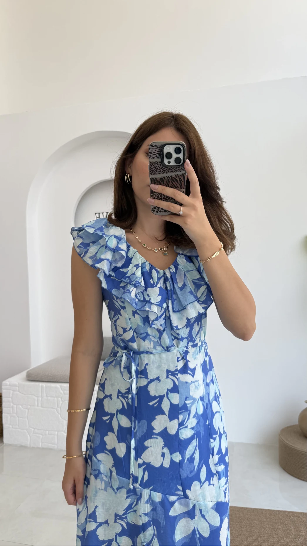 Çiçek Desenli Elbise - 3064 - Mavi