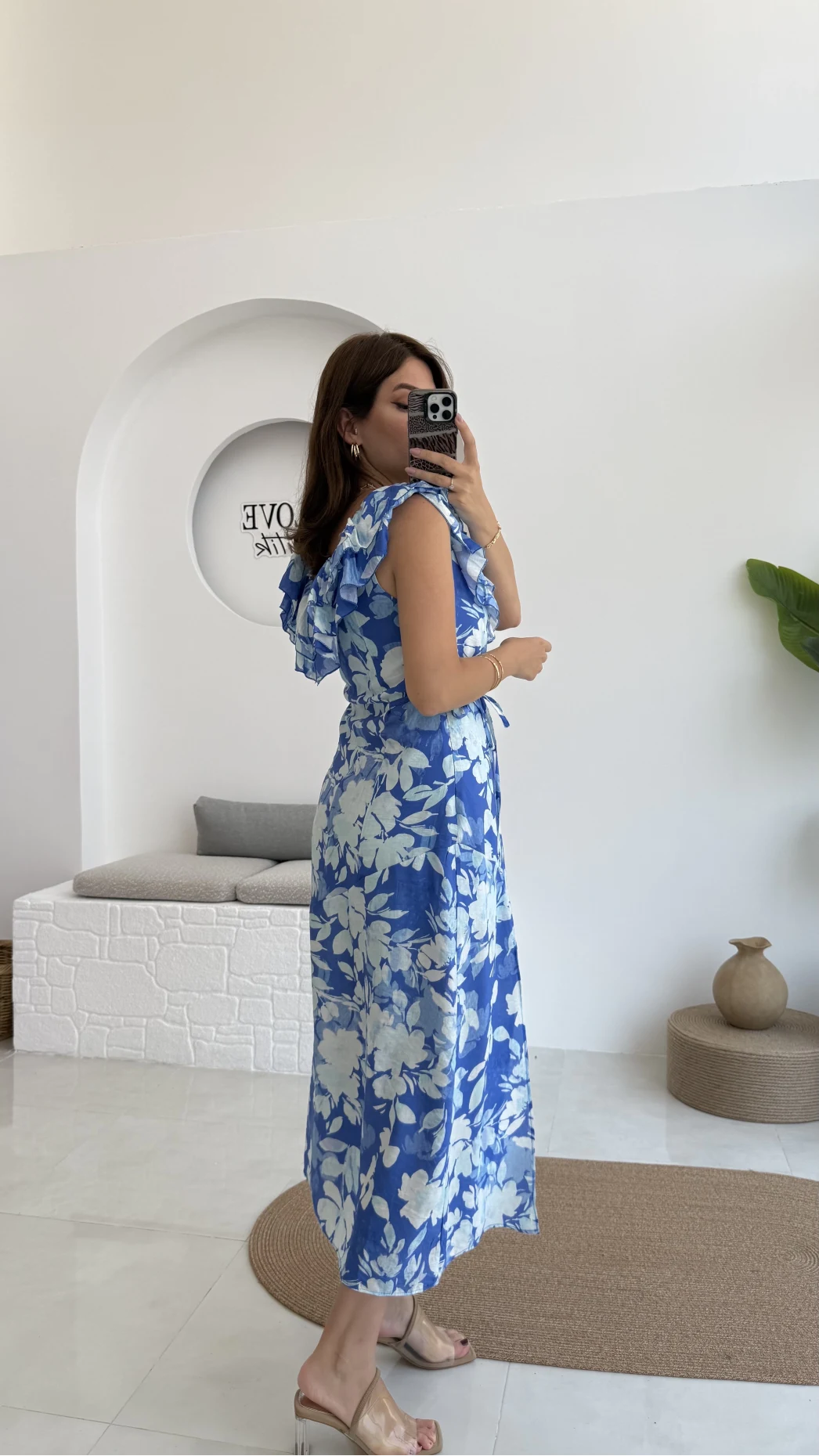 Çiçek Desenli Elbise - 3064 - Mavi