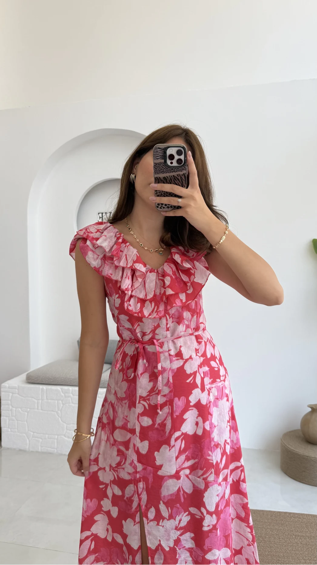 Çiçek Desenli Elbise - 3064 - Pembe