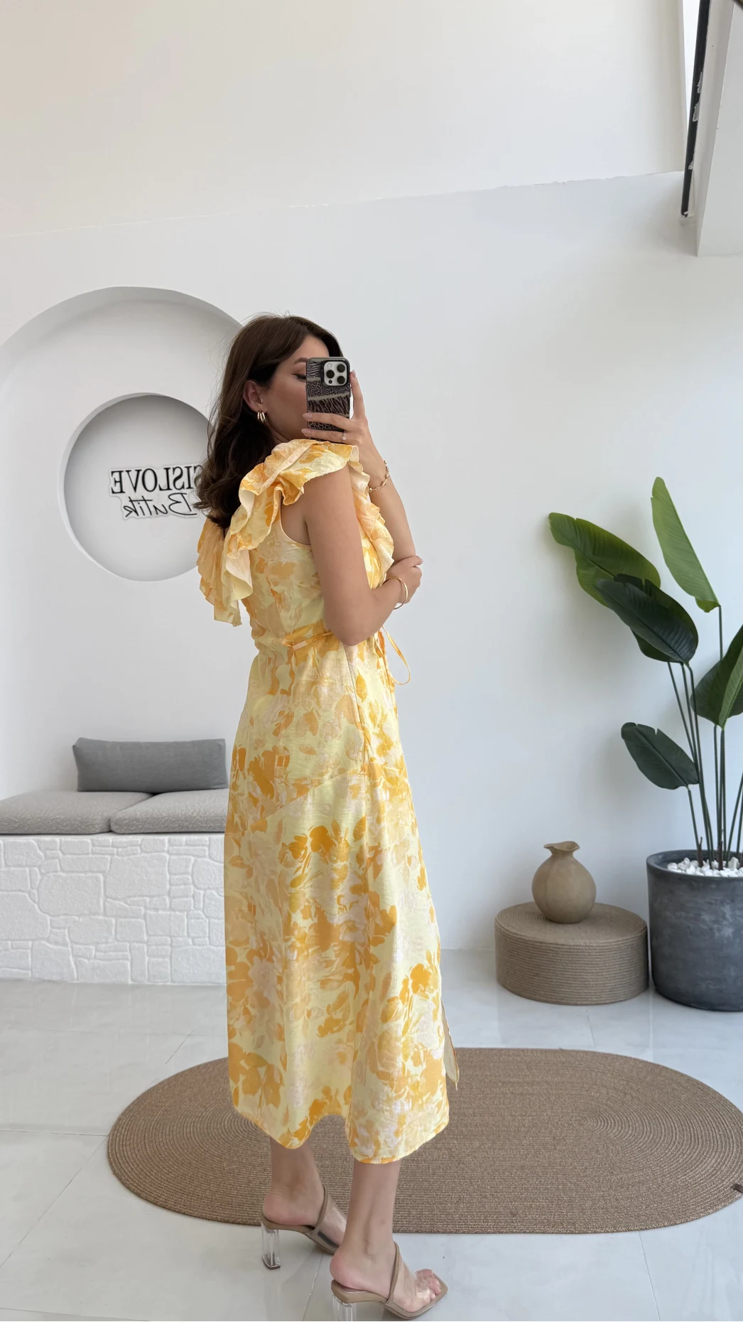 Çiçek Desenli Elbise - 3064 - Sarı