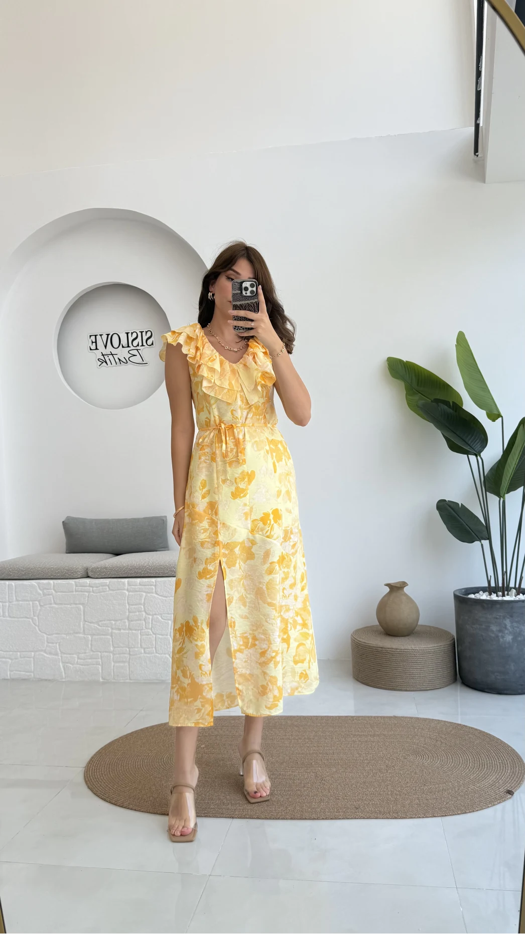 Çiçek Desenli Elbise - 3064 - Sarı