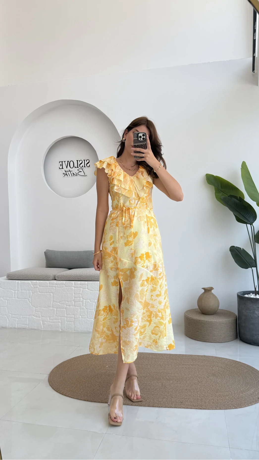 Çiçek Desenli Elbise - 3064 - Sarı