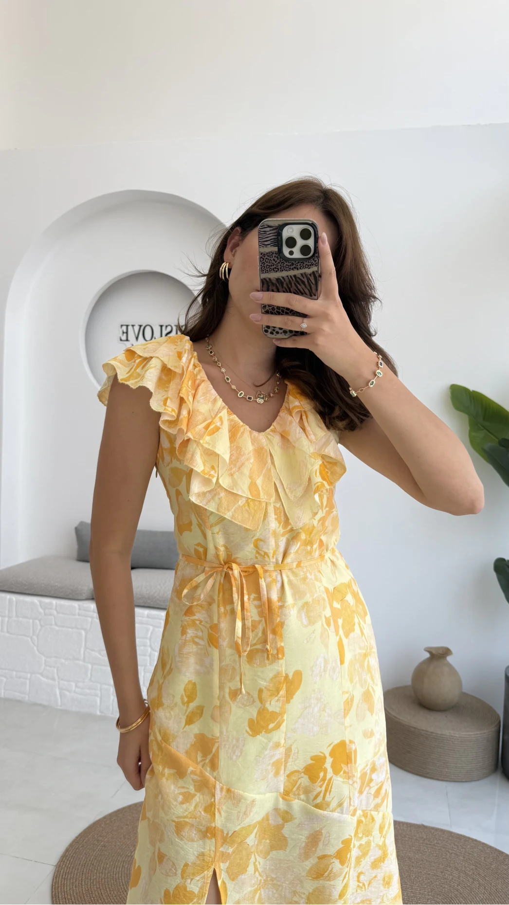 Çiçek Desenli Elbise - 3064 - Sarı